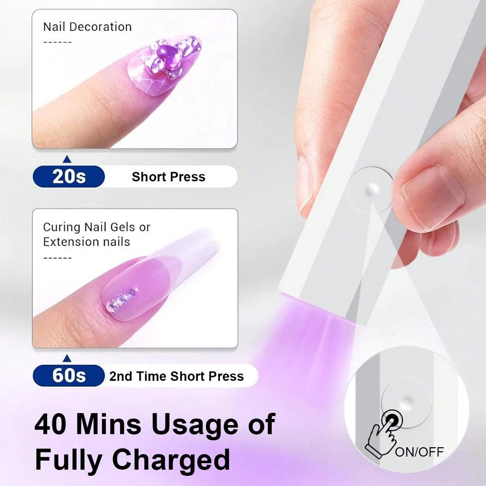 Handheld UV Light for Gel Nails Portable UV Nail Lamp Rechargeable LED Nail Lamp for Nails Art Desk Stand